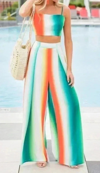 Sure To Stand Out Orange Multi Stripe 2 Piece Set - Picture 5 of 10